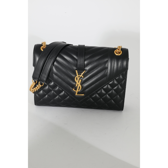 SAINT LAURENT Black Matelasse Triquilt Medium Monogram Envelope Chain Bag - Picture 7 of 7